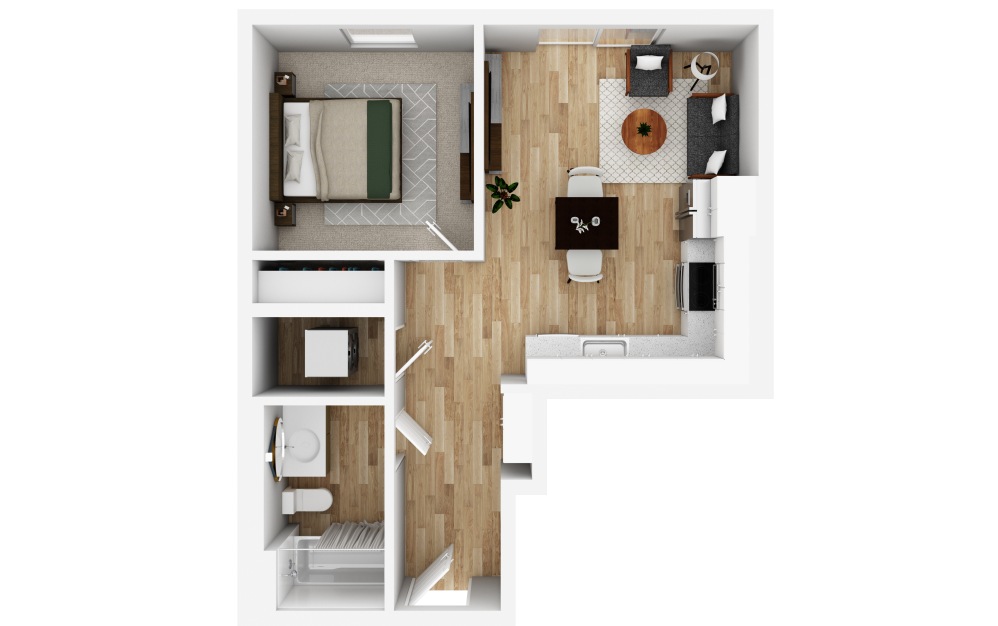 1x1 GH MFTE - 1 bedroom floorplan layout with 1 bathroom and 549 - 562 square feet (3D)