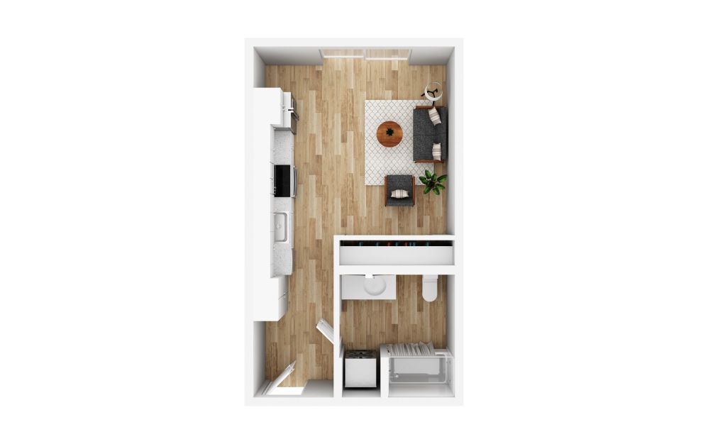 Studio E MFTE - Studio floorplan layout with 1 bathroom and 432 square feet (3D)