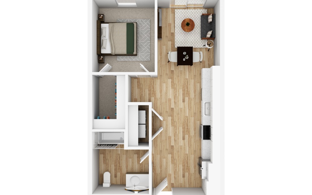 1x1 F ADA - 1 bedroom floorplan layout with 1 bathroom and 683 square feet (3D)