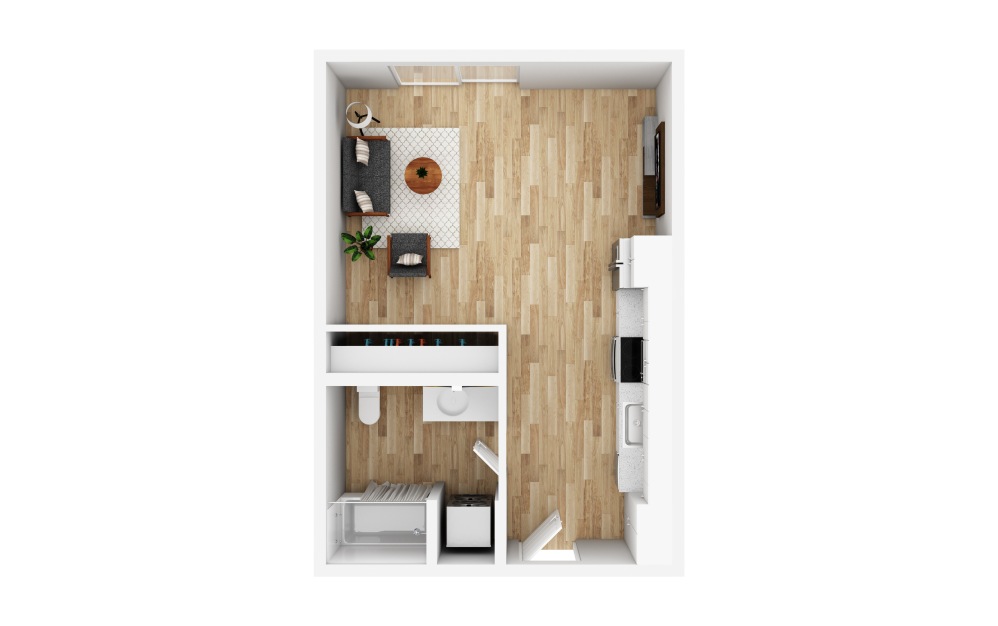 Studio C - Studio floorplan layout with 1 bathroom and 461 square feet (3D)