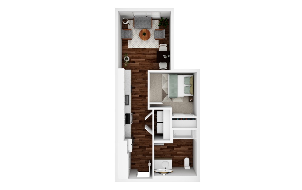 Open 1x1 A1 ADA - 1 bedroom floorplan layout with 1 bathroom and 563 square feet (3D)