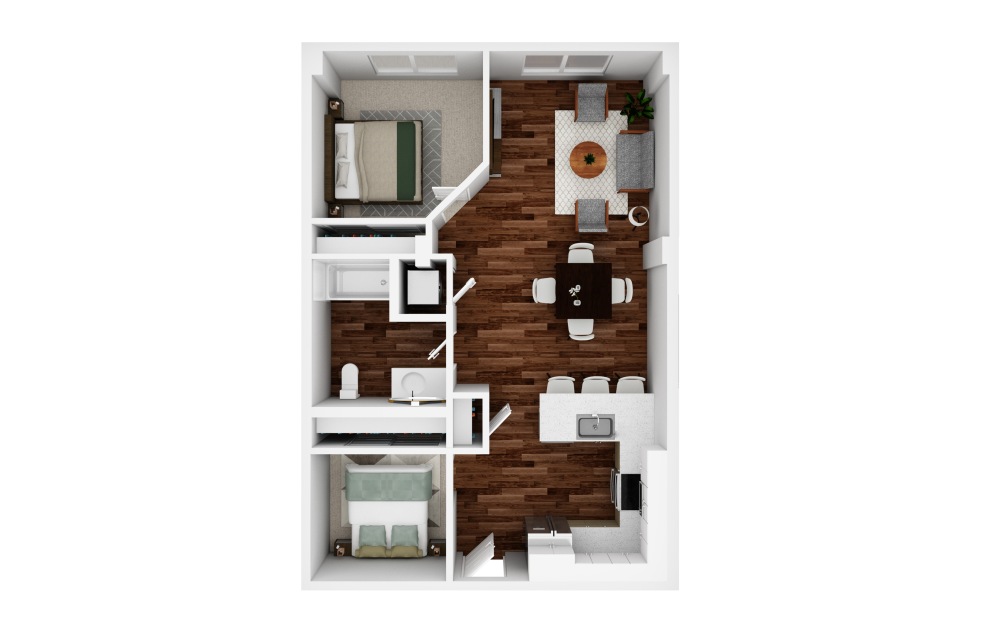 2x1 A MFTE - 2 bedroom floorplan layout with 1 bathroom and 881 square feet (3D)