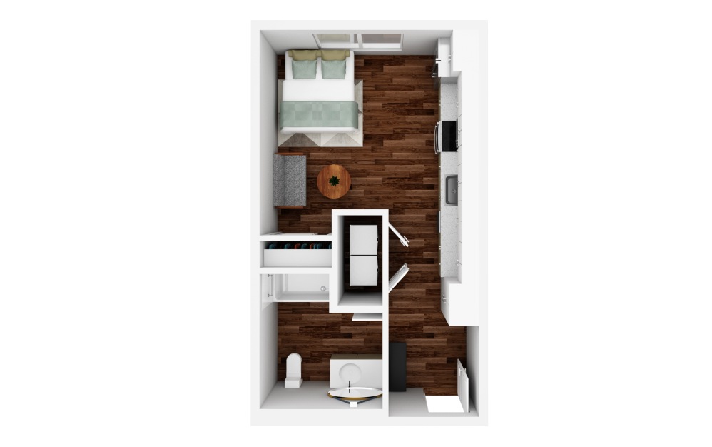 Studio A2 - Studio floorplan layout with 1 bathroom and 485 square feet (3D)